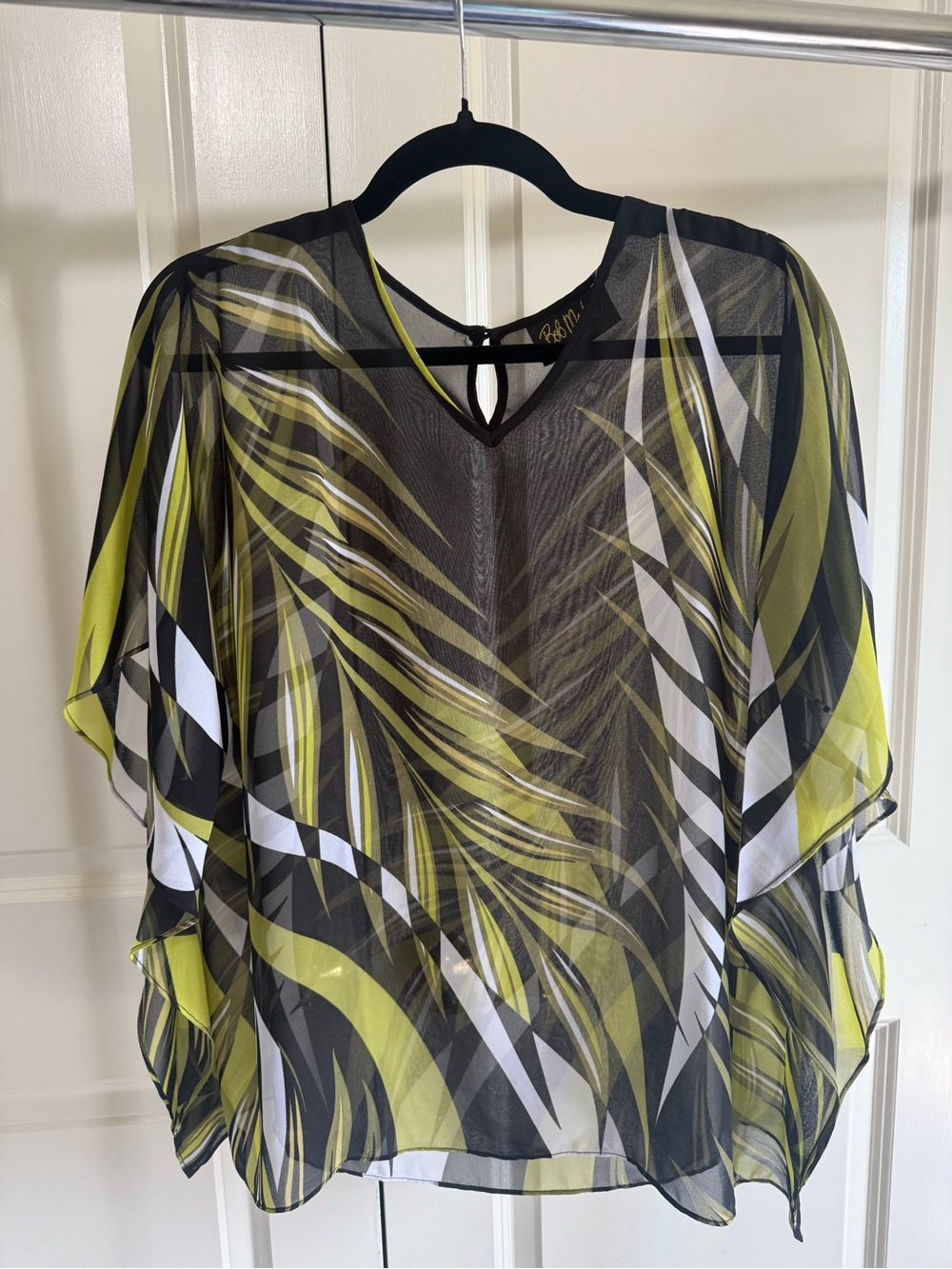 Bob Mackie Wearable Art Olive Palm Print Women’s Sheer Kimono